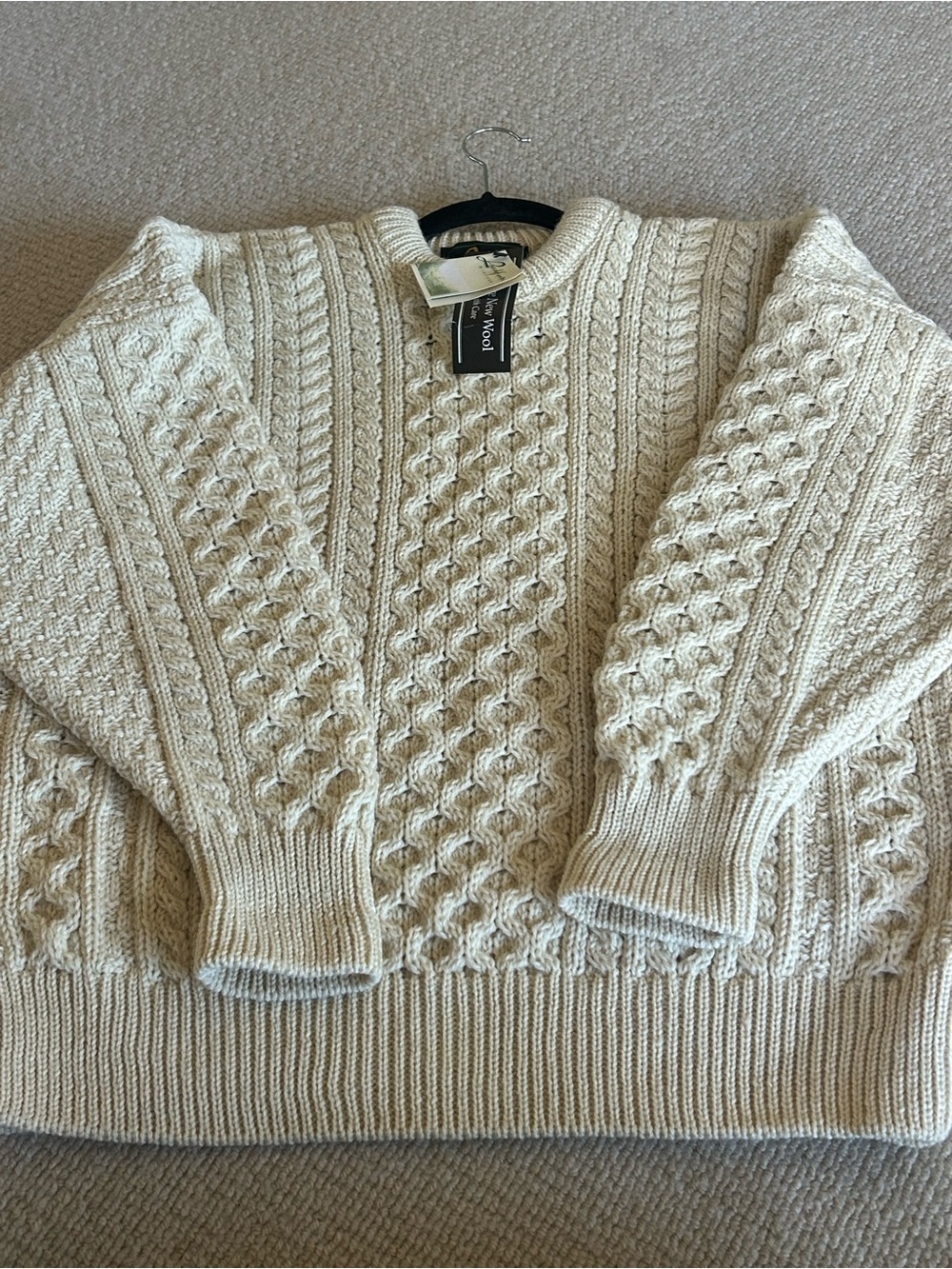 Handcrafted Cable Knit Crewneck Sweater - Cream size 44